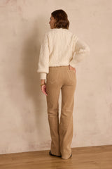 NINON LIGHT TAUPE VELVET FLARE TROUSERS