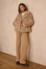 NINON LIGHT TAUPE VELVET FLARE TROUSERS