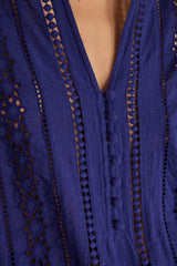 BAILIA ROYAL BLUE EMBROIDERED COTTON BLOUSE