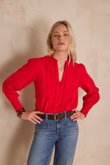 BAILA RED EMBROIDERED COTTON BLOUSE