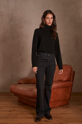 NINON BLACK FLARED MICROFIBER TROUSERS