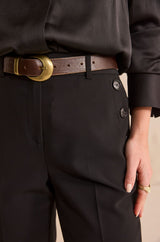 NINON BLACK FLARED MICROFIBER TROUSERS
