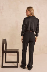 NINON BLACK FLARED MICROFIBER TROUSERS