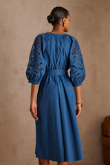 MICHA PETROL EMBROIDERED COTTON SHIRT DRESS