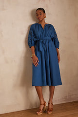 MICHA PETROL EMBROIDERED COTTON SHIRT DRESS