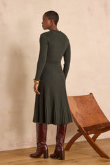 MARTIKA PINE GREEN PLEATED KNIT DRESS
