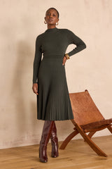 MARTIKA PINE GREEN PLEATED KNIT DRESS