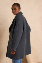 ASSIA DARK TEAL BOUCLE WOOL COAT