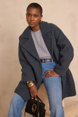 ASSIA DARK TEAL BOUCLE WOOL COAT