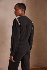 PHOEBE BLACK EMBROIDERED BLOUSE