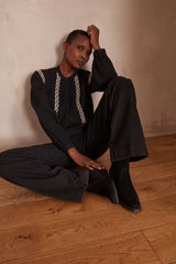 PHOEBE BLACK EMBROIDERED BLOUSE