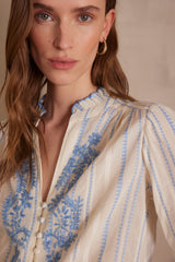 PERRINE AQUA EMBROIDERED BLOUSE