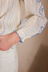 PERRINE AQUA EMBROIDERED BLOUSE