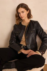 CHARLOTTE COLLARLESS LEATHER JACKET