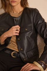 CHARLOTTE COLLARLESS LEATHER JACKET