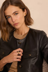 CHARLOTTE COLLARLESS LEATHER JACKET
