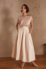 ETINCELLE APRICOT BOX PLEAT LONG SKIRT