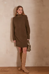 LINA KHAKI KNIT WOOL DRESS