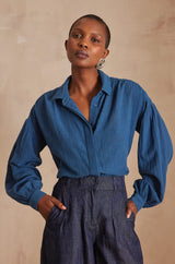 PERSEE BLUE EMBROIDERED SHIRT