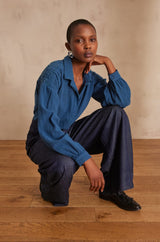 PERSEE BLUE EMBROIDERED SHIRT