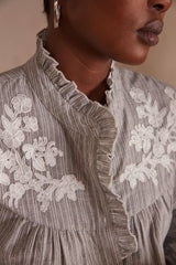 PURE LIGHT GREY EMBROIDERED BLOUSE