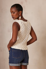 SHARON ECRU COTTON TANK TOP
