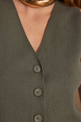 SUZON LEAF GREEN SLEEVELESS CARDIGAN