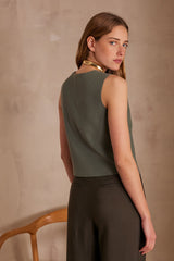 SUZON LEAF GREEN SLEEVELESS CARDIGAN