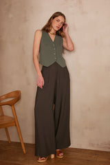 SUZON LEAF GREEN SLEEVELESS CARDIGAN