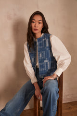 SOLINE DENIM QUILTED SLEEVELESS JACKET