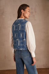 SOLINE DENIM QUILTED SLEEVELESS JACKET