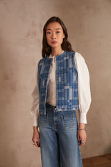 SOLINE DENIM QUILTED SLEEVELESS JACKET