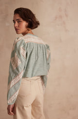 CATHEL MINT OPENWORK BLOUSE