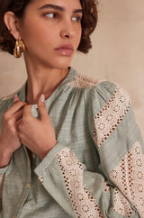 CATHEL MINT OPENWORK BLOUSE