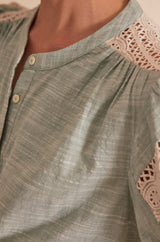 CATHEL MINT OPENWORK BLOUSE