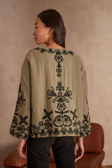 NATALYA LEAF GREEN EMBROIDERED JACKET