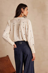 BAPTISTE EMBROIDERED COTTON BLOUSE