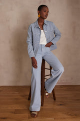 LUNA SKY BLUE STRIPED FLARED JEANS