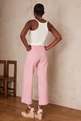 LEA PINK STRIPED CROPPED TROUSERS