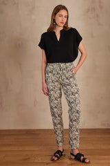 FERDINAND BLACK PRINTED CIGARETTE TROUSERS