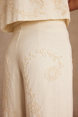 BORRIS ECRU EMBROIDERED WIDE-LEG TROUSERS
