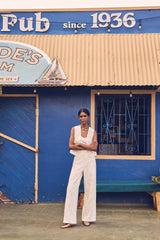 BORRIS ECRU EMBROIDERED WIDE-LEG TROUSERS