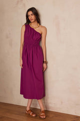 LEILA BOUGAINVILLEA ASYMMETRICAL COTTON DRESS