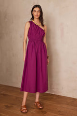 LEILA BOUGAINVILLEA ASYMMETRICAL COTTON DRESS