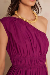 LEILA BOUGAINVILLEA ASYMMETRICAL COTTON DRESS