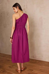 LEILA BOUGAINVILLEA ASYMMETRICAL COTTON DRESS