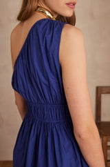 LEILA ROYAL BLUE ASYMMETRICAL COTTON DRESS