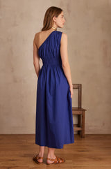 LEILA ROYAL BLUE ASYMMETRICAL COTTON DRESS