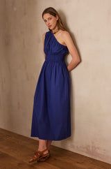 LEILA ROYAL BLUE ASYMMETRICAL COTTON DRESS