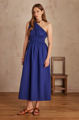 LEILA ROYAL BLUE ASYMMETRICAL COTTON DRESS